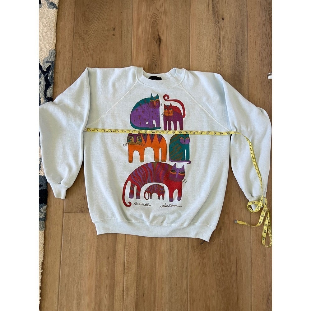 Laurel Burch Fantastic Felines Sweatshirt Light Blue Vintage Art Cats Graphic - Picture 5 of 7